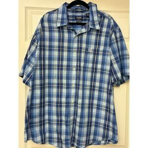 Chaps Men's Plaid Short Sleeve‎ Button Down Shirt Blue 3XB Big & Tall